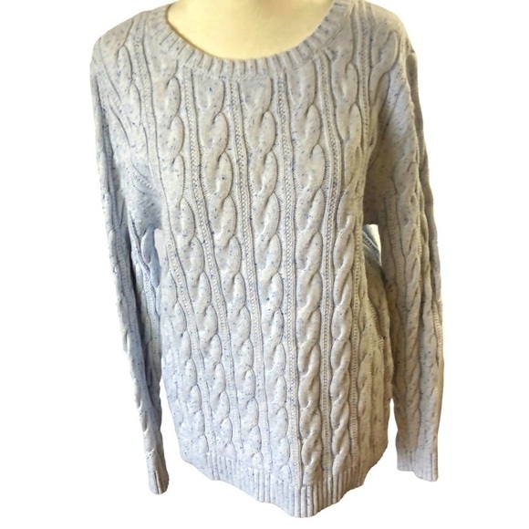 Lands End Drifter Cotton Pullover Cable Knit Sweater  Women L 14  16  Light Blue - Picture 1 of 9
